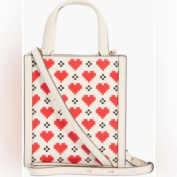 NIB Kate Spade Manhattan Pixel Hearts Saffiano Leather Mini Tote